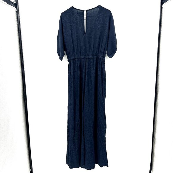 NWT Anthropologie Maeve Navy Blue Leopard Print Satin Wide Leg Jumpsuit Small - Picture 9 of 9